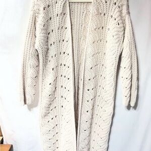 Open-Front Cream Knit Longline Sweater Cardigan